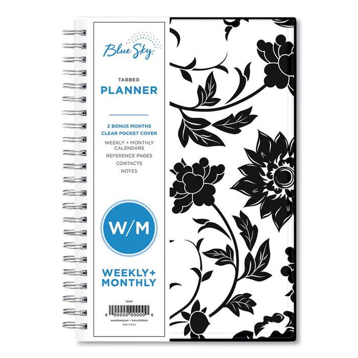 Analeis Create-Your-Own Cover Weekly/Monthly Planner, Floral Artwork, 8 x 5, White/Black/Coral, 12-Month (Jan to Dec): 2023