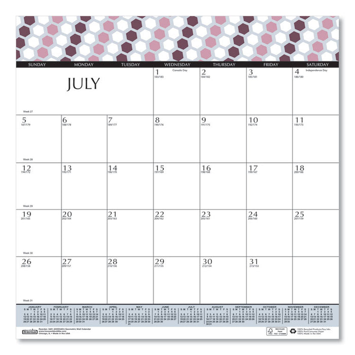 Recycled Geometric Wall Calendar, Geometric Artwork, 12 x 12, White/Multicolor Sheets, 12-Month (Jan to Dec): 2023