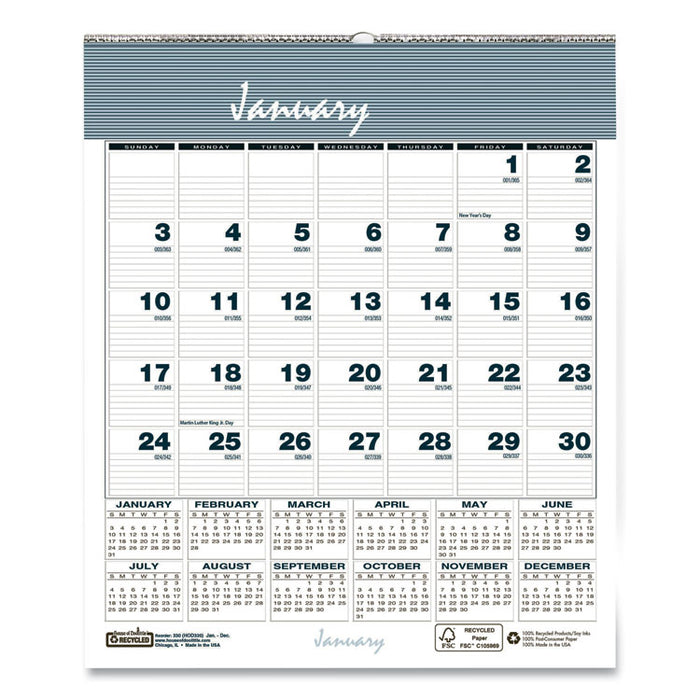 Bar Harbor Recycled Wirebound Monthly Wall Calendar, 6 x 7, White/Blue/Gray Sheets, 12-Month (Jan-Dec): 2023