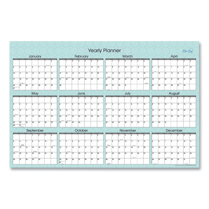 Picadilly Laminated Erasable Wall Calendar, Geometric Artwork, 36 x 24, White/Teal Sheets, 12-Month (Jan-Dec): 2023