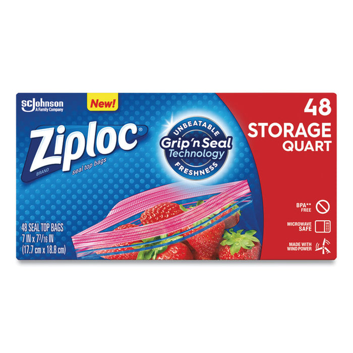 Double Zipper Storage Bags, 1 qt, 1.75 mil, 9.63" x 8.5", Clear, 9/Carton