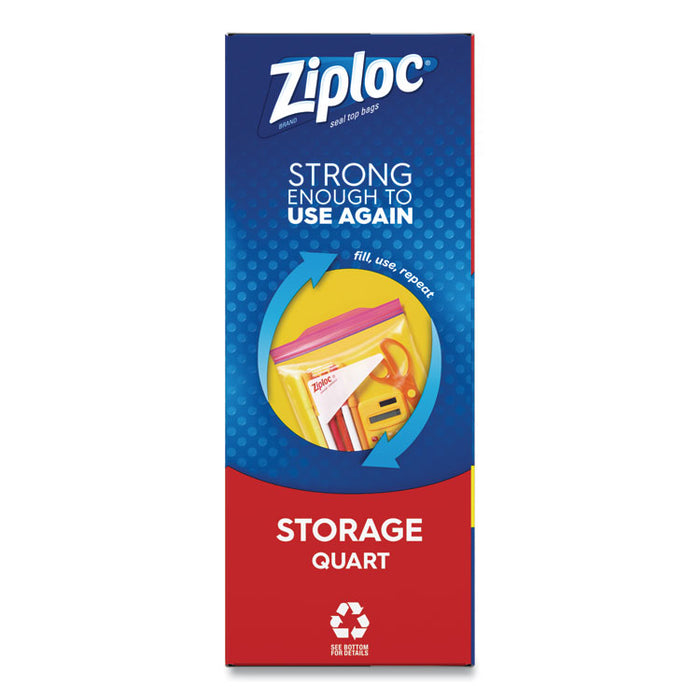 Double Zipper Storage Bags, 1 qt, 1.75 mil, 9.63" x 8.5", Clear, 9/Carton