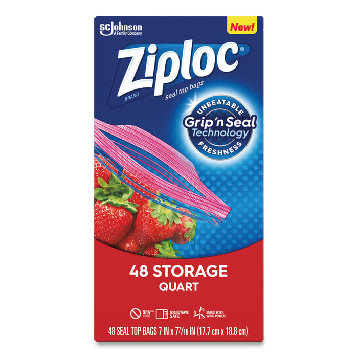 Double Zipper Storage Bags, 1 qt, 1.75 mil, 9.63" x 8.5", Clear, 9/Carton