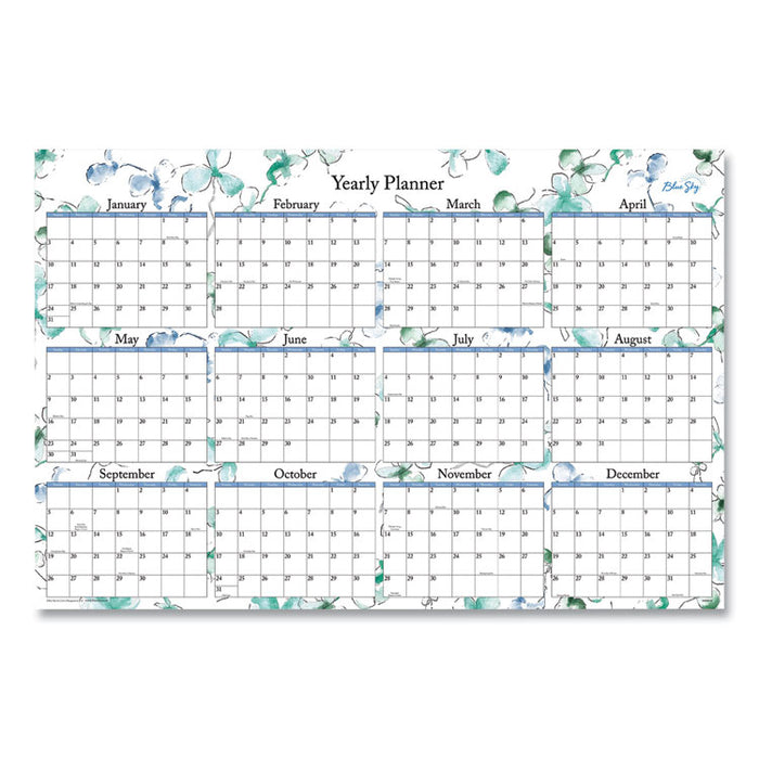 Lindley Laminated Erasable Wall Calendar, Lindley Floral Artwork, 36 x 24, White/Blue/Green Sheets, 12-Month (Jan-Dec): 2023