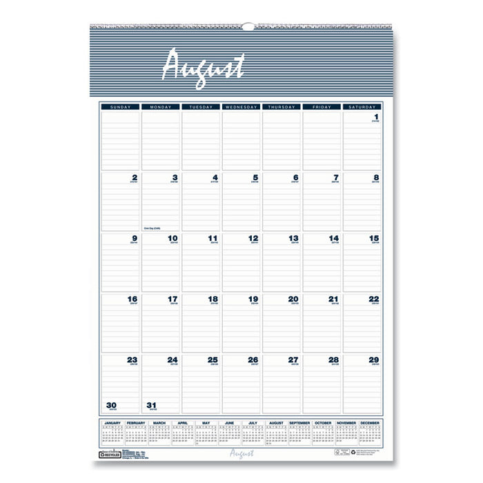 Recycled Bar Harbor Wirebound Academic Monthly Wall Calendar, 12 x 17, 2020-2021