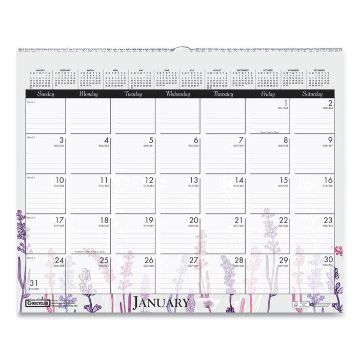 Recycled Wild Flower Wall Calendar, Wild Flowers Artwork, 15 x 12, White/Multicolor Sheets, 12-Month (Jan to Dec): 2023