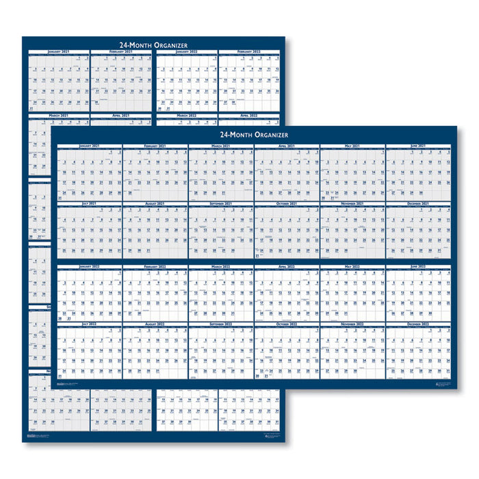 Reversible/Erasable 2 Year Wall Calendar, 24 x 37, Blue, 2020-2021