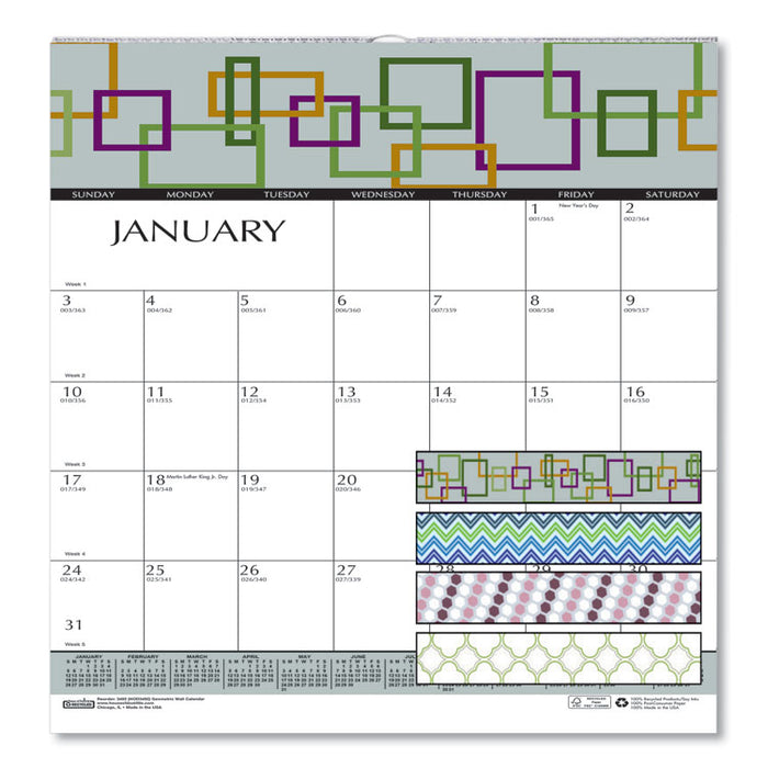 Recycled Geometric Wall Calendar, Geometric Artwork, 12 x 12, White/Multicolor Sheets, 12-Month (Jan to Dec): 2023