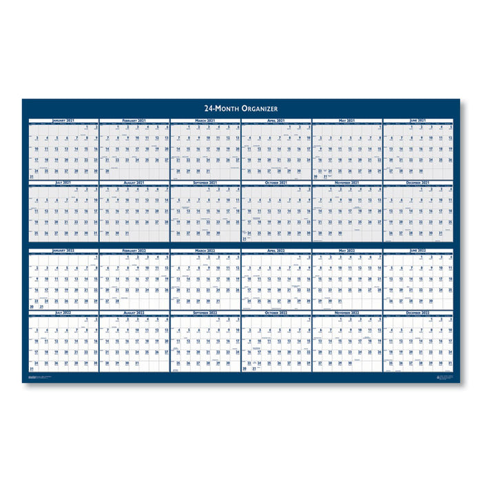 Reversible/Erasable 2 Year Wall Calendar, 24 x 37, Blue, 2020-2021