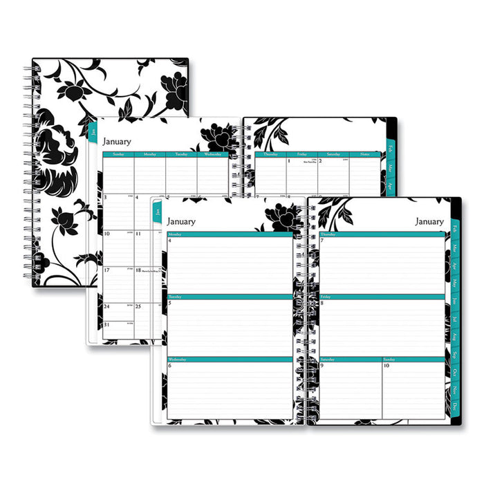 Analeis Create-Your-Own Cover Weekly/Monthly Planner, Floral Artwork, 8 x 5, White/Black/Coral, 12-Month (Jan to Dec): 2023