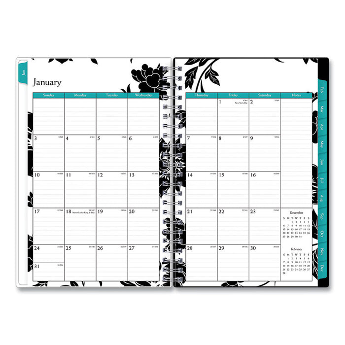 Analeis Create-Your-Own Cover Weekly/Monthly Planner, Floral Artwork, 8 x 5, White/Black/Coral, 12-Month (Jan to Dec): 2023
