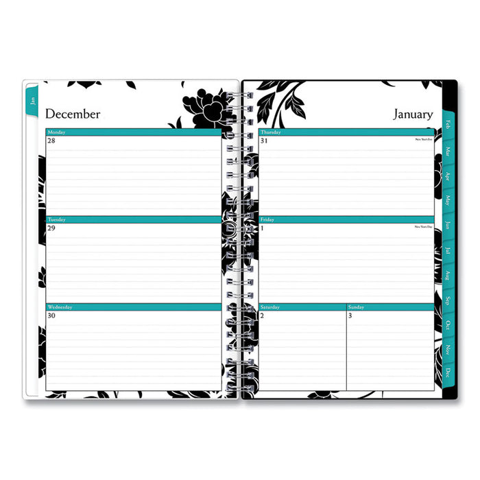 Analeis Create-Your-Own Cover Weekly/Monthly Planner, Floral Artwork, 8 x 5, White/Black/Coral, 12-Month (Jan to Dec): 2023