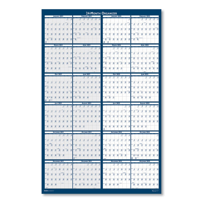 Reversible/Erasable 2 Year Wall Calendar, 24 x 37, Blue, 2020-2021