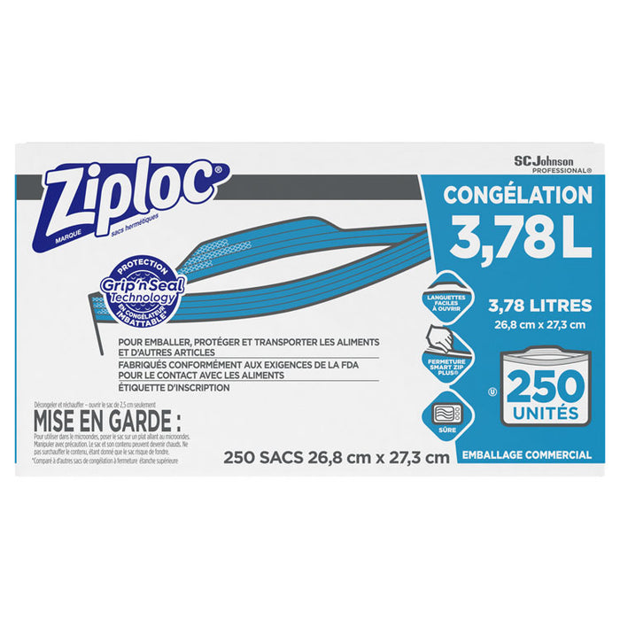 Double Zipper Freezer Bags, 1 gal, 2.7 mil, 10.56" x 10.75", Clear, 250/Carton