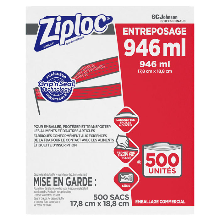 Double Zipper Storage Bags, 1 qt, 1.75 mil, 7" x 7.75", Clear, 500/Box