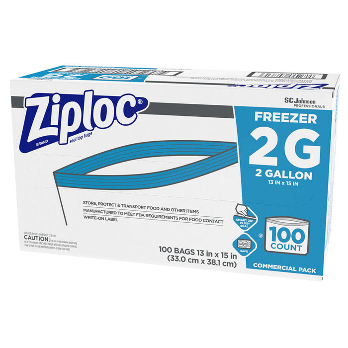 Double Zipper Freezer Bags, 2 gal, 2.7 mil, 13" x 15.5", Clear, 100/Carton