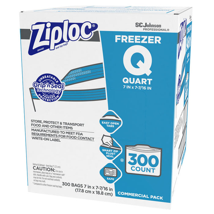 Double Zipper Freezer Bags, 1 qt, 2.7 mil, 7" x 7.75", Clear, 300/Carton