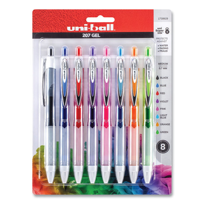 Signo 207 Gel Pen, Retractable, Medium 0.7 mm, Assorted Ink and Barrel Colors, 8/Pack
