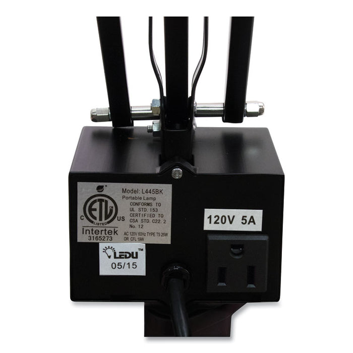 Three-Way Incandescent/Fluorescent Clamp-On Lamp, 9.38"w x 9.38"d x 44.5"h, Black