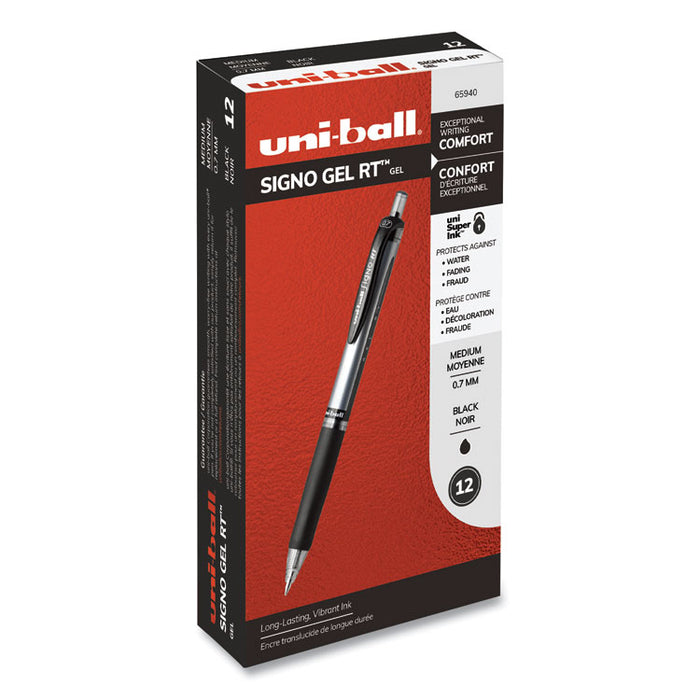 Signo Gel Pen, Retractable, Medium 0.7 mm, Black Ink, Black/Metallic Accents Barrel, Dozen