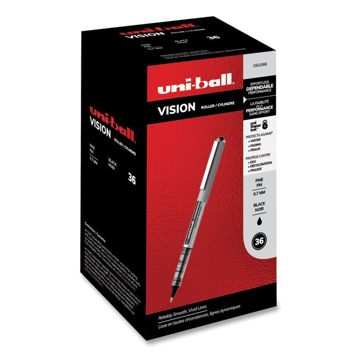 VISION Roller Ball Pen, Stick, Fine 0.7 mm, Black Ink, Silver Barrel, 36/Pack