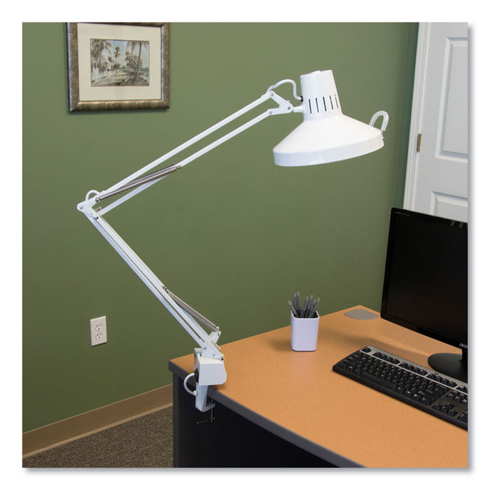 Three-Way Incandescent/Fluorescent Clamp-On Lamp, 9.38"w x 9.38"d x 44.5"h, White