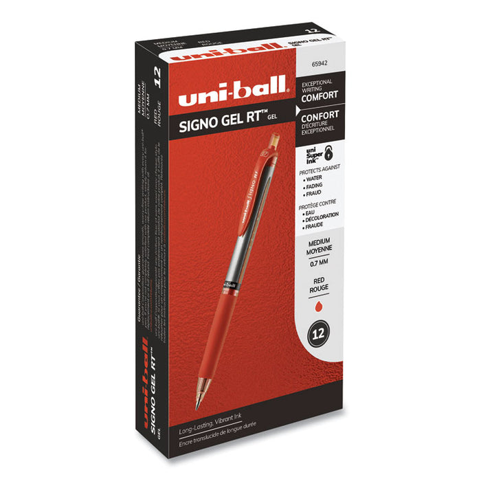 Signo Gel Pen, Retractable, Medium 0.7 mm, Red Ink, Red/Metallic Accents Barrel, Dozen