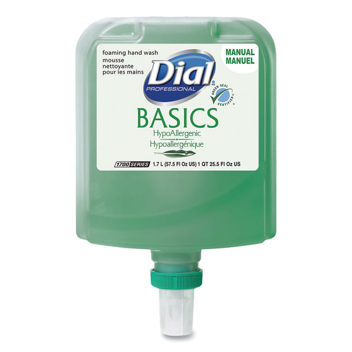 Dial 1700 Manual Refill Basics Foaming Hand Wash, Honeysuckle, 1.7 L Bottle, 3/Carton