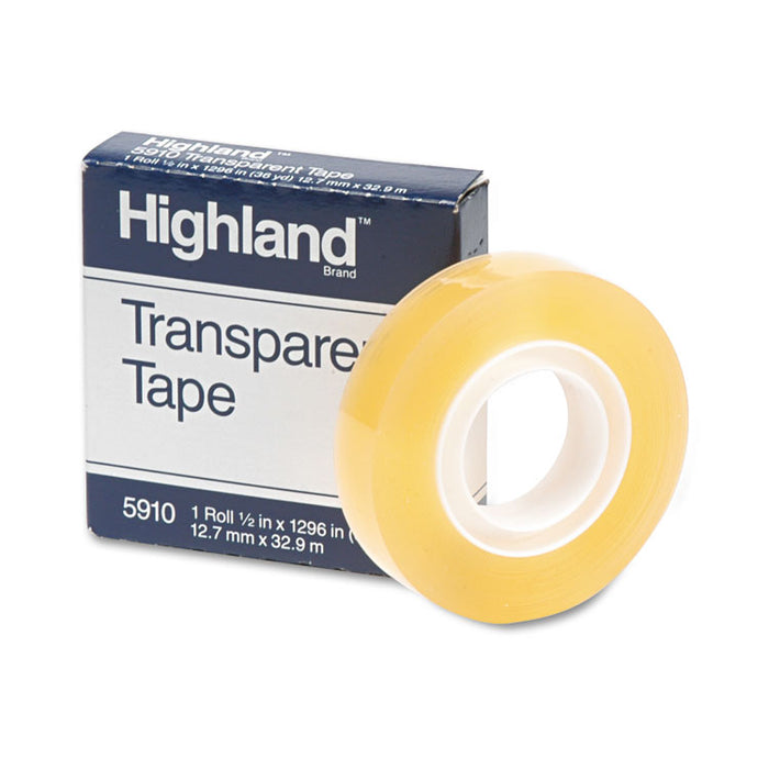 Transparent Tape, 1" Core, 0.5" x 36 yds, Clear