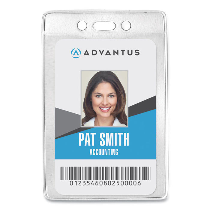 Security ID Badge Holders, Prepunched for Chain/Clip, Vertical, Clear 2.63" x 4.38" Holder, 2.38" x 4.25" Insert, 50/Box