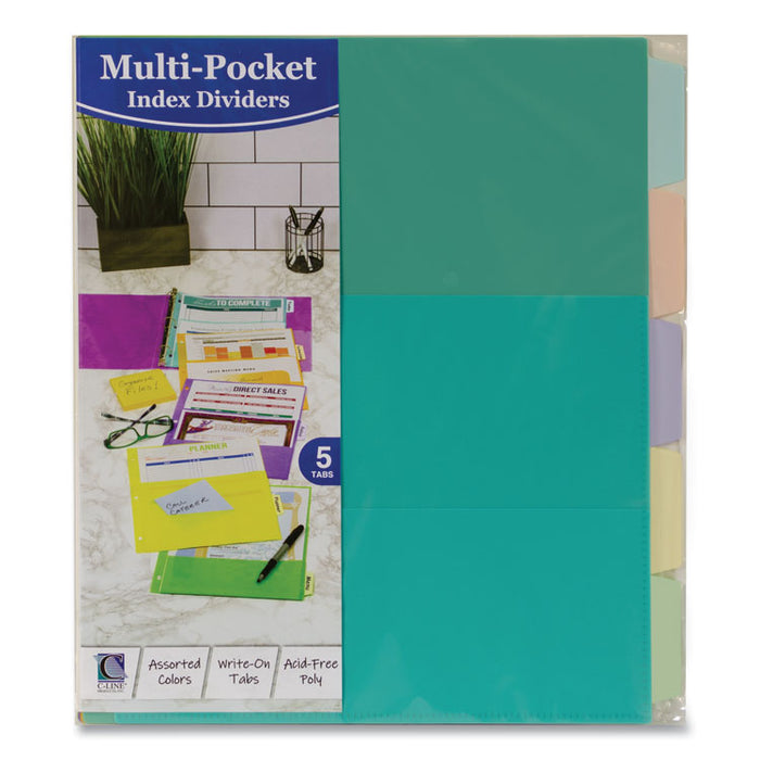 Index Dividers with Multi-Pockets, 5-Tab, 11.5 x 10, Assorted, 1 Set