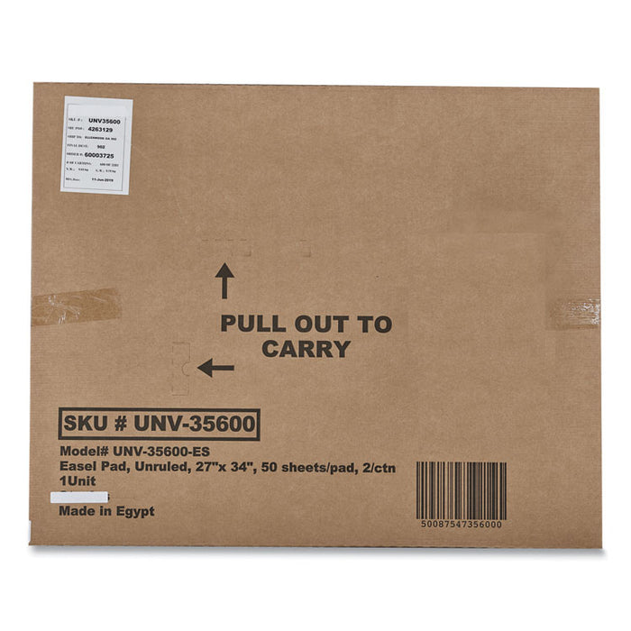 Easel Pads/Flip Charts, Unruled, 27 x 34, White, 50 Sheets, 2/Carton