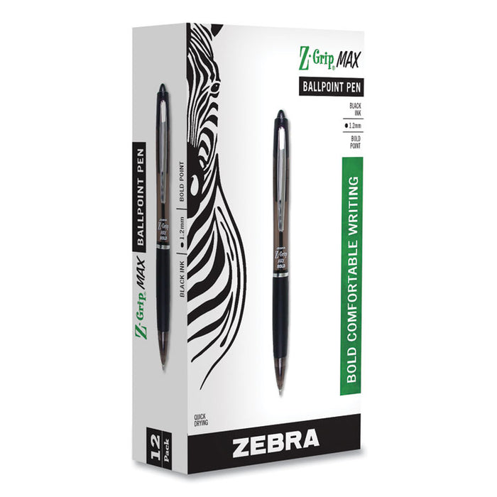 Z-Grip MAX Retractable Ballpoint Pen, 1.2mm, Black Ink, Translucent Black Barrel, Dozen