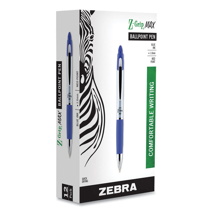 Z-Grip MAX Ballpoint Pen, Retractable, Medium 1 mm, Blue Ink, Silver Barrel, 12/Pack