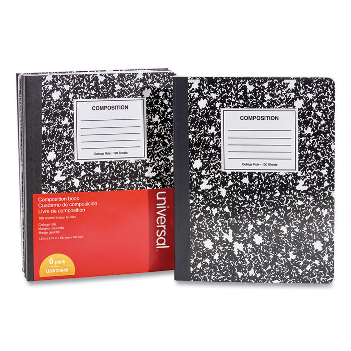 Composition Book, Medium/College Rule, Black Marble Cover, 9.75 x 7.5, 100 Sheets, 6/Pack