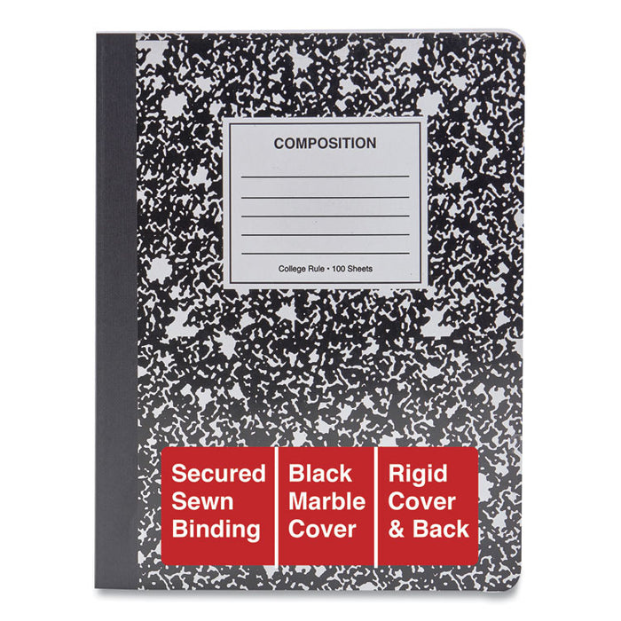 Composition Book, Medium/College Rule, Black Marble Cover, 9.75 x 7.5, 100 Sheets