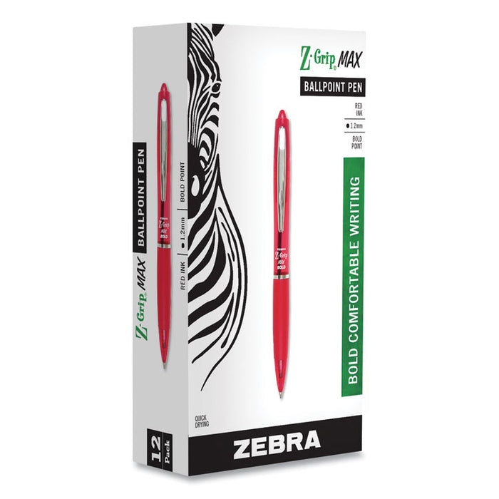 Z-Grip MAX Retractable Ballpoint Pen, Bold 1.2mm, Red Ink, Translucent Red Barrel, Dozen