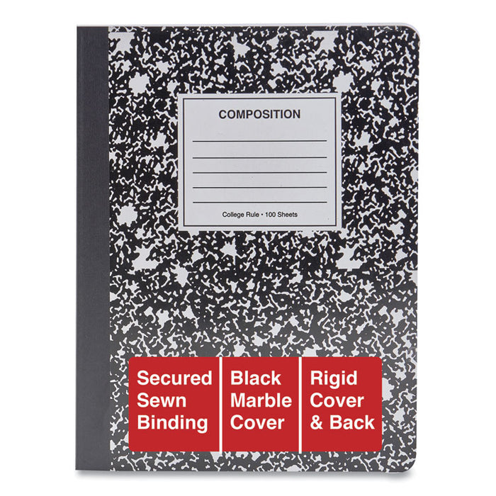 Composition Book, Medium/College Rule, Black Marble Cover, 9.75 x 7.5, 100 Sheets, 6/Pack