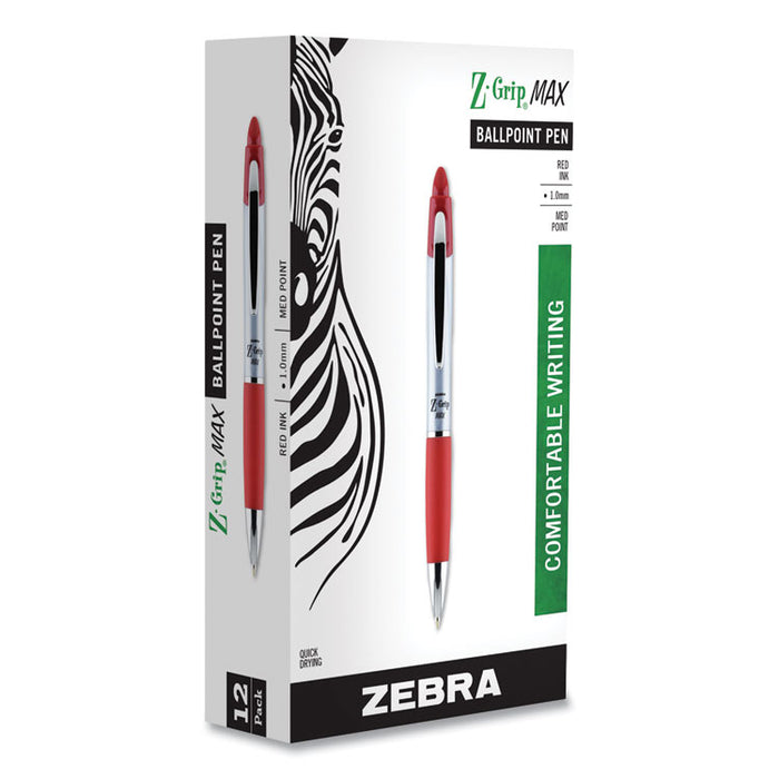 Z-Grip MAX Retractable Ballpoint Pen, Medium 1mm, Red Ink, Silver Barrel, Dozen