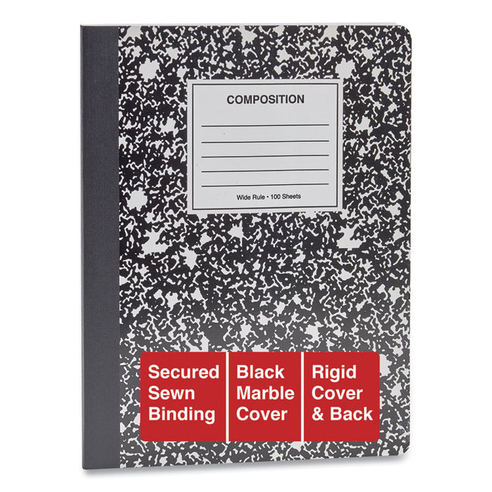 Composition Book, Wide/Legal Rule, Black Marble Cover, 9.75 x 7.5, 100 Sheets
