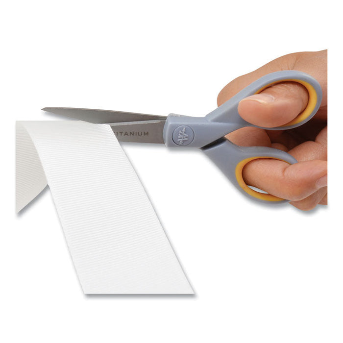 Titanium Bonded Scissors, Pointed Tip, 5" and 7" Long, 2.25" and 3.5" Cut Lengths, Gray/Yellow Straight Handles, 2/Pack