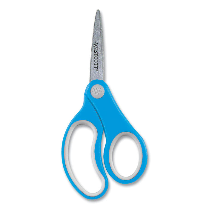 Soft Handle Kids Scissors, Pointed Tip, 5" Long, 1.75" Cut Length, Assorted Straight Handles, 12/Pack