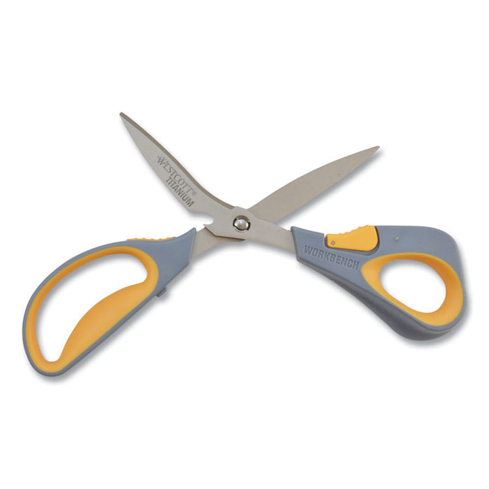 Titanium Bonded Workbench Shears, 8" Long, 3" Cut Length, Gray/Yellow Offset Handle