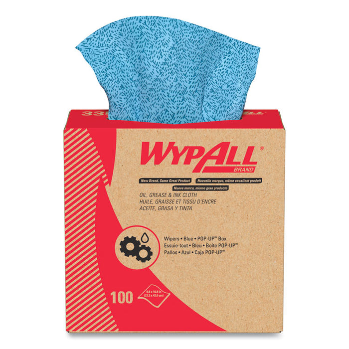 Power Clean Oil, Grease and Ink Cloths, POP-UP Box, 8.8 x 16.8, Blue, 100/Box, 5/Carton
