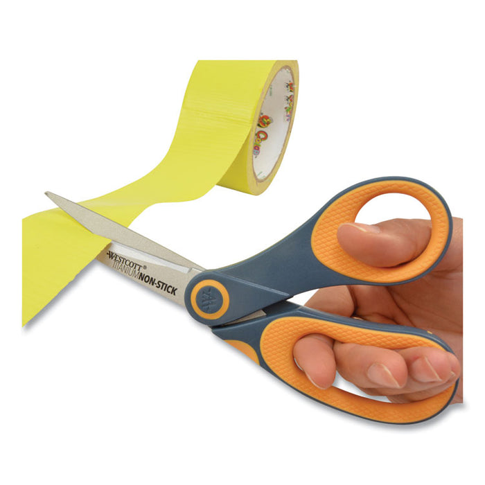 Non-Stick Titanium Bonded Scissors, 8" Long, 3.25" Cut Length, Gray/Yellow Offset Handle