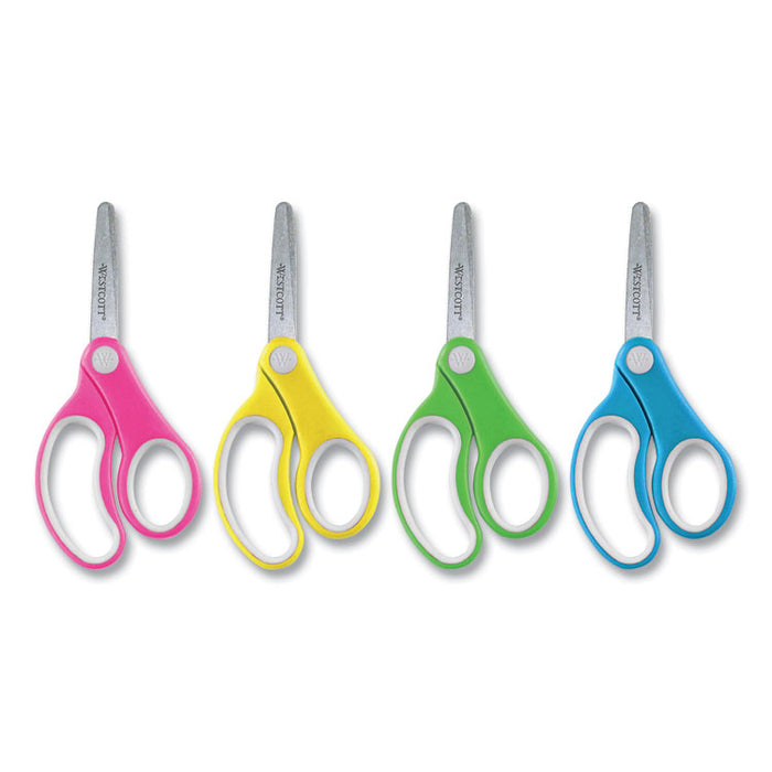 Soft Handle Kids Scissors, Rounded Tip, 5" Long, 1.75" Cut Length, Assorted Straight Handles, 12/Pack