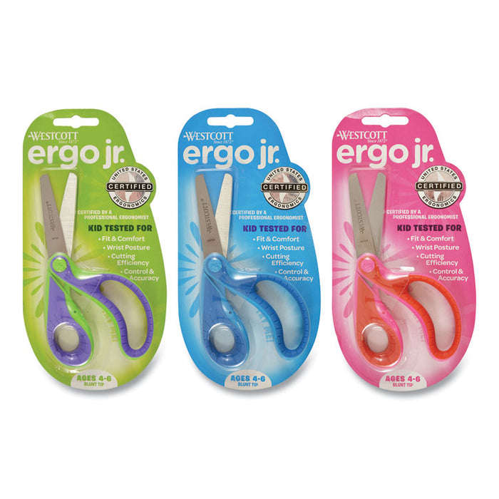 Ergo Jr. Kids' Scissors, Rounded Tip, 5" Long, 1.5" Cut Length, Randomly Assorted Offset Handles