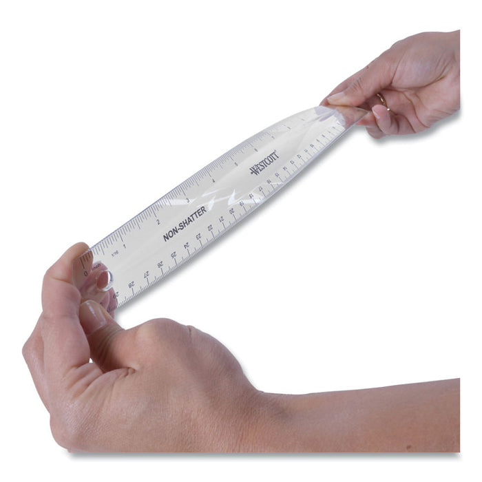Non-Shatter Flexible Ruler, Standard/Metric, 12" Long, Plastic, Clear