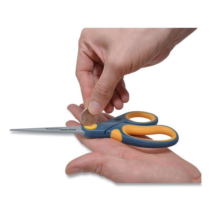 Non-Stick Titanium Bonded Scissors, 8" Long, 3.25" Cut Length, Gray/Yellow Straight Handle