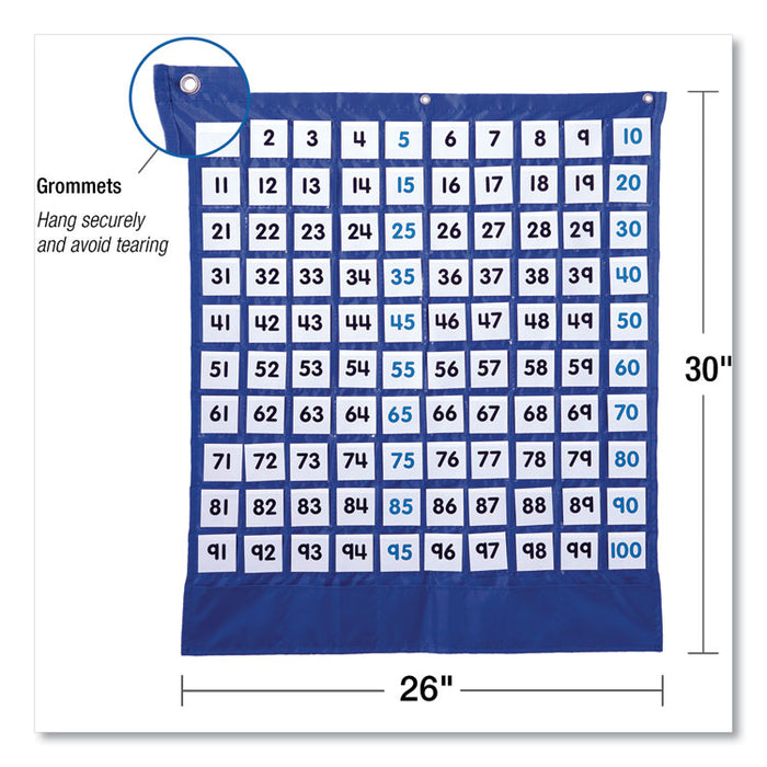 Hundreds Pocket Chart with 100 Clear Pockets, Colored Number Cards, 26 x 30